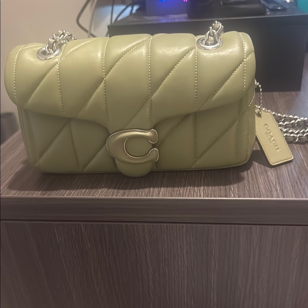 Coach Green Quilted Shoulder Bag with Chain Strap